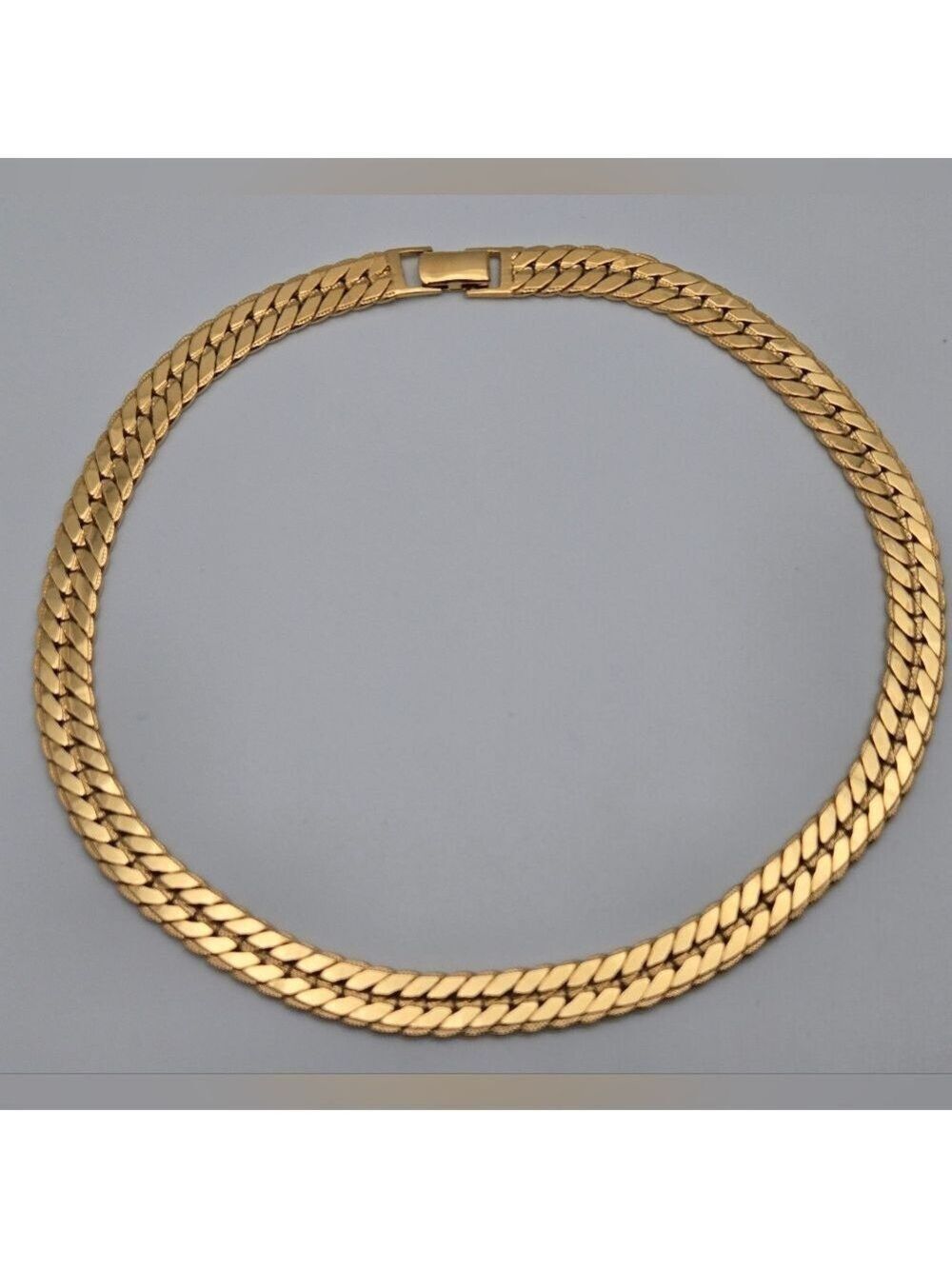 Monet Heringbone Link Chain Necklace Double Sided Gold Tone Classic Estate